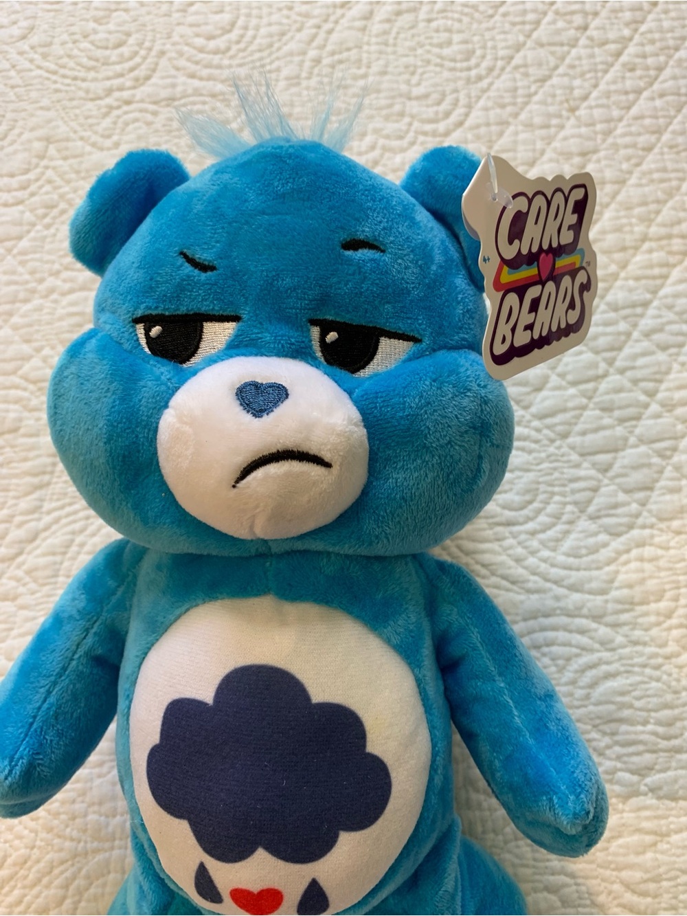Care Bears Blue Grumpy Bear Plush with Navy Cloud Belly Badge